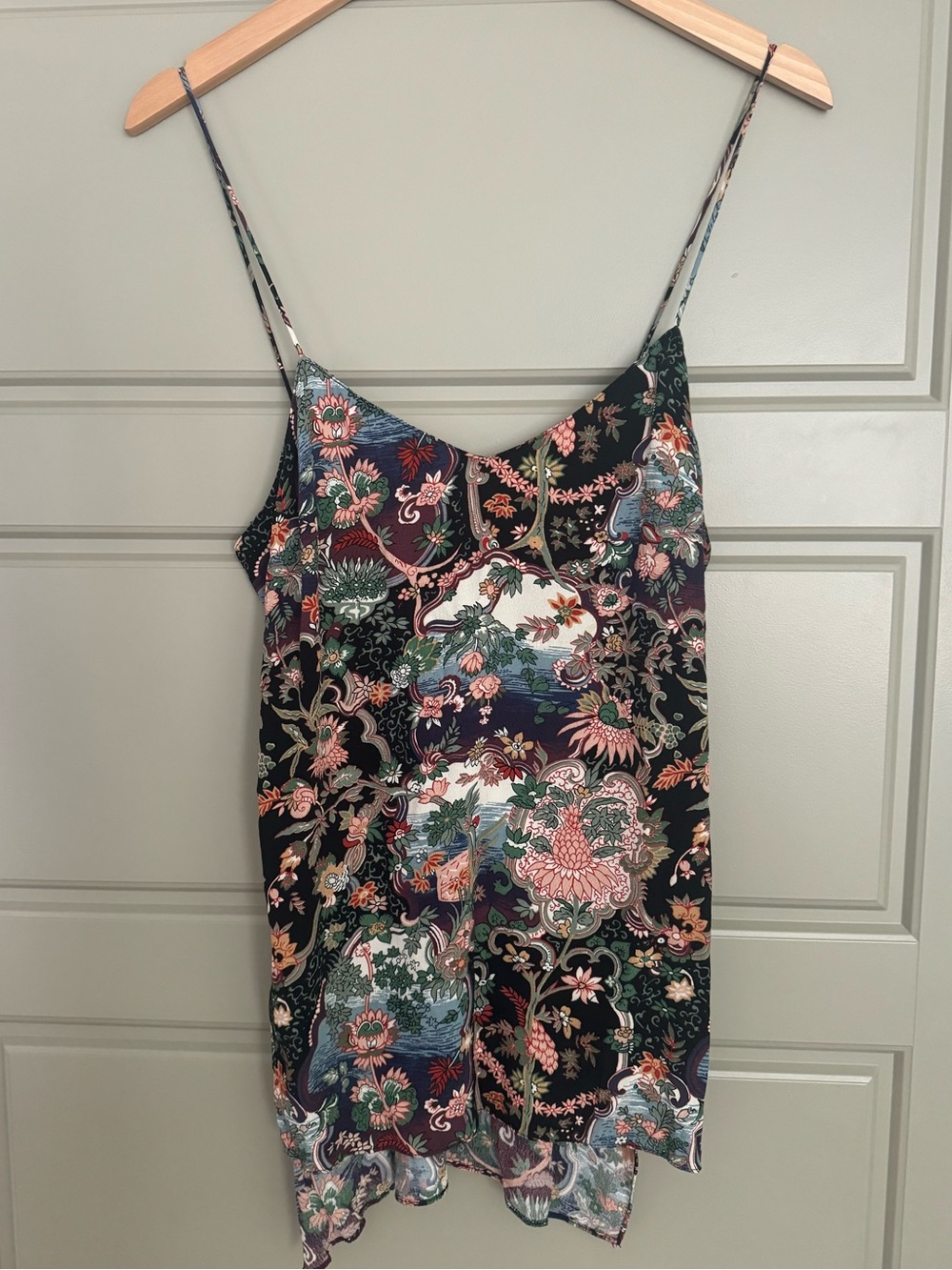 Zara - Paisley/Floral Print Spaghetti Strap Camisole Tank Top - Black/Multi